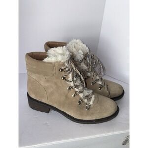Sam Edelman Size  9 Darrah 2 Tan Suede Lace Up Ankle Boots  Fur Combat Hiker